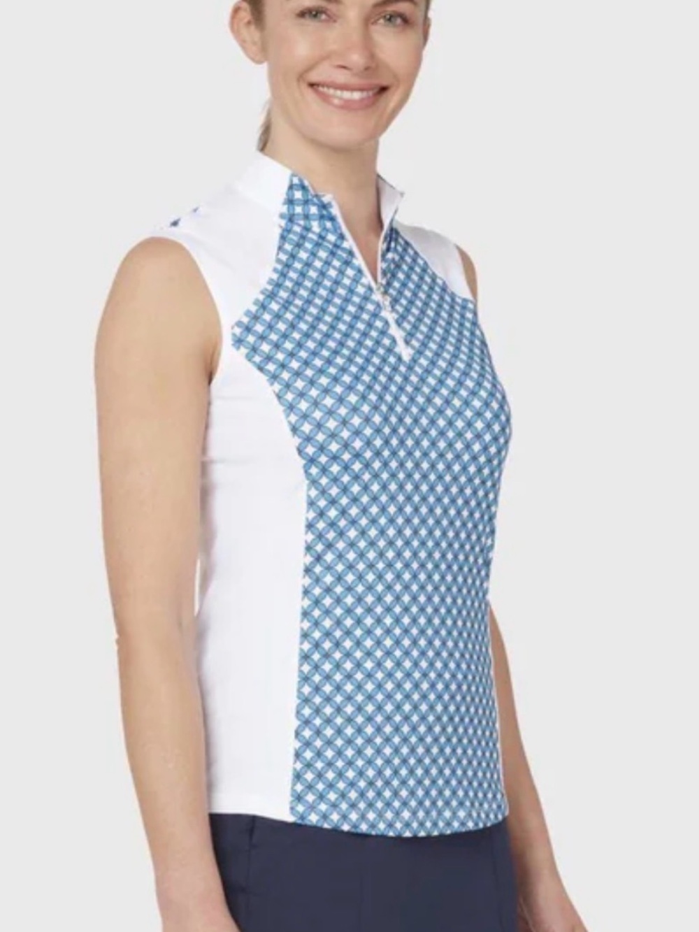Callaway Sleeveless Blue Patterned Golf Polo Top - White Trim M